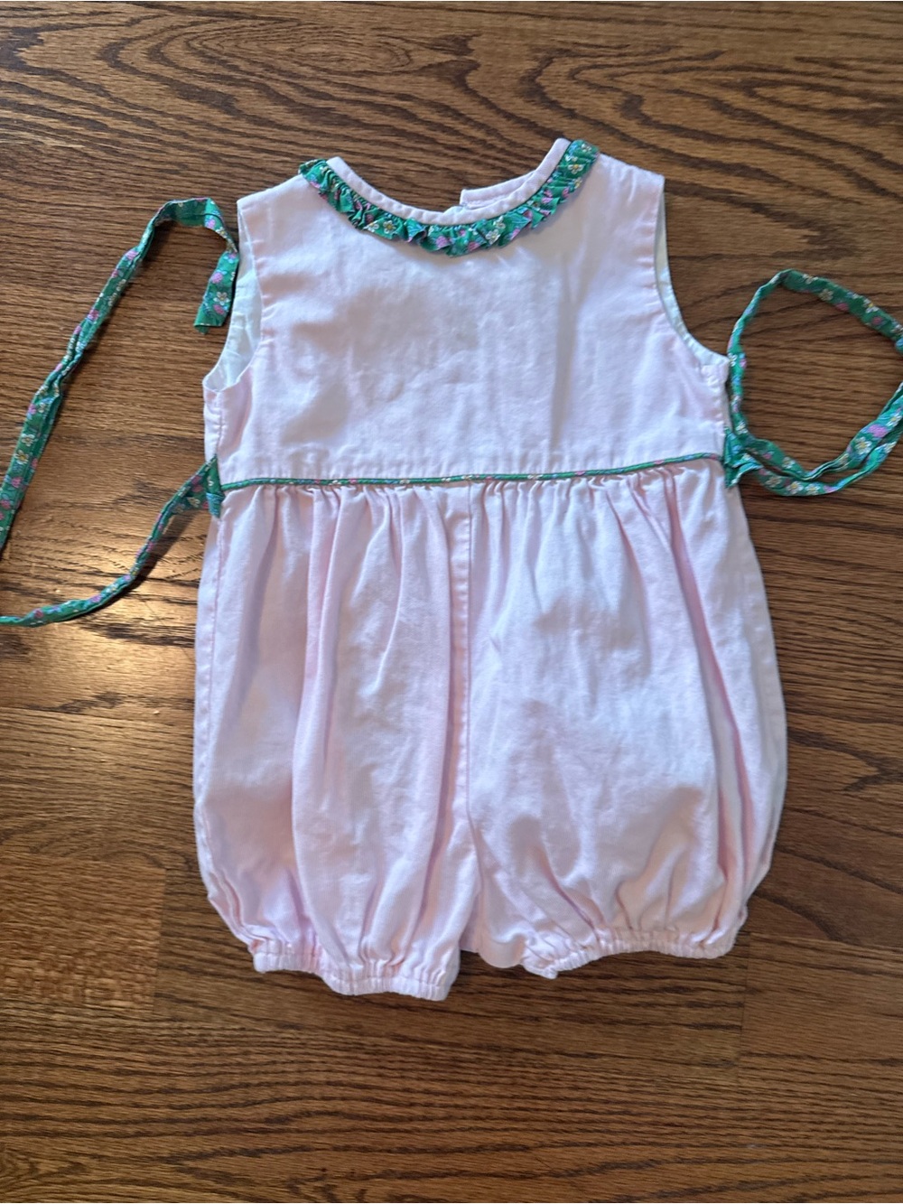 Mary and Grace Baby Bubble Romper with Green Floral Trim
